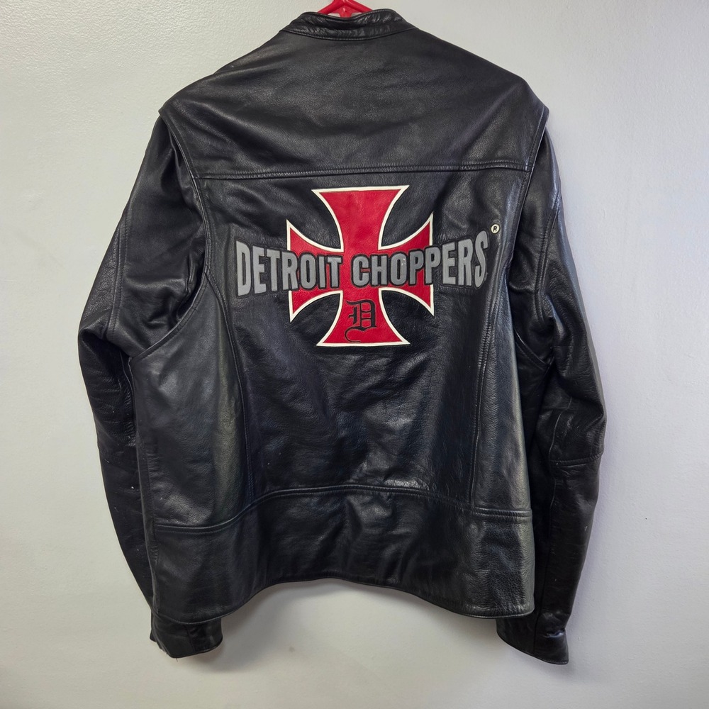 Detroit Choppers Black Leather Biker Jacket XXL Iron Cross